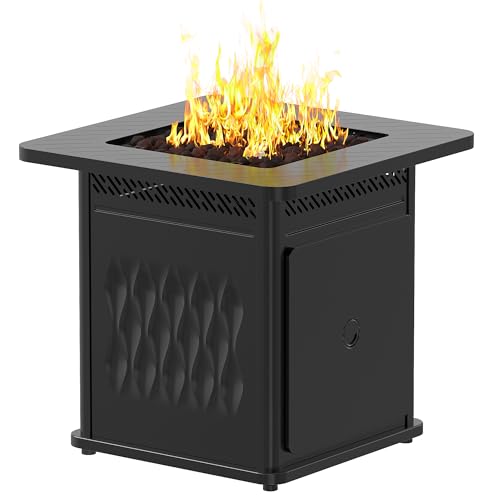 EAST OAK 28'' Propane Fire Pit Table, 50,000 BTU Steel Gas FirePit for Outdoor, Outside Patio Deck and Garden, CSA Certified Fire Table with Magnetic Lid, Cover-Storage Basket and Lava Rock , Black EAST OAK