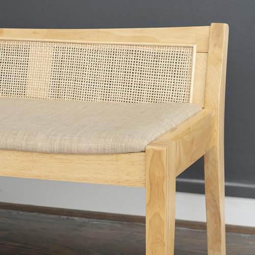 Powell Kasi Natural Low Back Cane Bench with Beige Upholstered Seat Powell