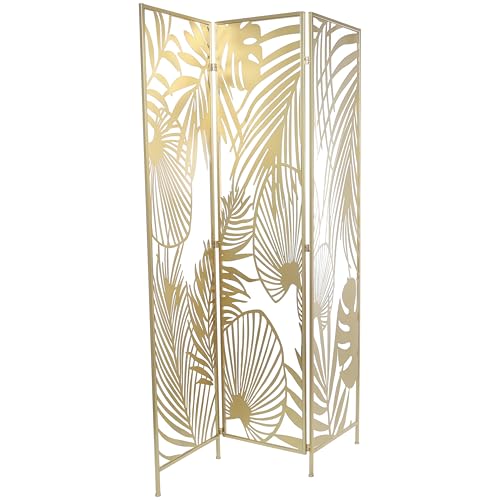 Deco 79 Metal Partition Screen - Foldable Room Divider with Palm Leaf Cutout, 3 Panel Privacy Screen, 48" x 1" x 71", Gold Deco 79