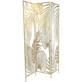 Deco 79 Metal Partition Screen - Foldable Room Divider with Palm Leaf Cutout, 3 Panel Privacy Screen, 48" x 1" x 71", Gold Deco 79