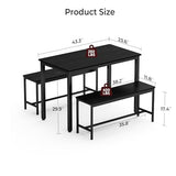 Tatub Dining Table Set for 4, 3-Piece Kitchen Table with 2 Benches, Space-Saving Dining Room Set for Breakfast Nook and Small Spaces, Black Tatub