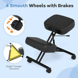 Goplus Kneeling Chair, Upholstered Mobile Desk Chair w/Adjustable Height, Thickened Sponge Cushion, 4 Lockable Universal Wheels, Office Home Padded Stool with Angled Seat, Black (1) Goplus