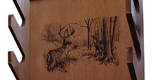 Evans Sports Four-Gun Fully Assembled Wall Mount Wooden Gun Display Rack with Cabinet Storage Compartment for Accessories - Deer Print Evans Sports