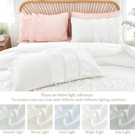 PERFEMET White Twin Comforter Set, 3 Pieces Ruffled Girls Comforter Sets Boho Vintage Shabby Chic Bedding, All Season Soft Lightweight Kids Bed Set for Teen Girl (White,Twin) PERFEMET
