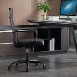 Haranuo Conference Room Chairs, Ergonomic Executive Office Chair, Ribbed Leather Desk Chair with Lumbar Support, Adjustable Height Mid-Back Swivel Chair with Padded Seat Haranuo