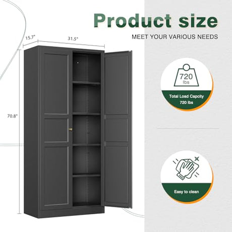 Letaya Black Storage Cabinet with Adjustable Shelves-Metal Home Kitchen Pantry Cabinets with Doors,Organization Locker for Cupboard/Bedroom/Dining/Living/Bathroom/Office/Garage Room Letaya