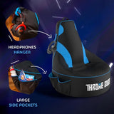 Throne Boss Gaming Bean Bag Chair for Kids [Cover ONLY No Filling] - High Back Beanbag for Boys, Girls, and Gamers with Cup Holder (Black/Blue) Throne Boss