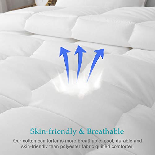 Oaken-Cat 100% Cotton Cover Down Alternative Comforter Queen - All Season Ultra-Soft Skin-Friendly Cloud Breathable Microfiber Comforter Duvet Insert (90x90, White) Oaken-Cat