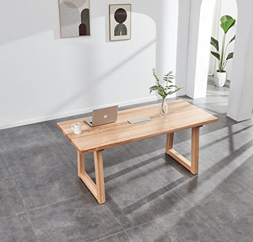 woJKod 6-8 People 6FT Ash Wood Table Rectangular, Kitchen Dining Table, Modern Conference Desk Table for Office-Bouns Socket/Console woJKod