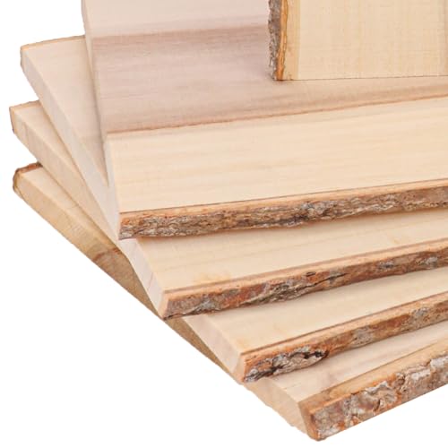 Kukmakri 5 Pack Medium Wood Country Planks with Live Edge Bark, 7 x 11' Unfinished Rectangle Plank for Crafts and Laser Engraving kukmakri