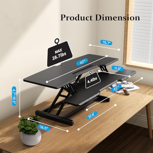 JYLH JOYSEEKER 42 inch Standing Desk Converter, Height Adjustable Desktop Standing Desk with Keyboard Tray for Two Monitors, Sit to Stand up Desk Riser Computer Workstation for Home Office, Black JYLH JOYSEEKER