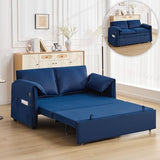 Hatppto 63" Velvet Pull Out Sofa Bed, 3-in-1 Convertible Futon Loveseat Queen Sleeper Sofa Couch Bed with Adjustable Backrest, USB Ports & Side Pockets, Modern Sofas for Living Room, Apartment, Blue Hatppto