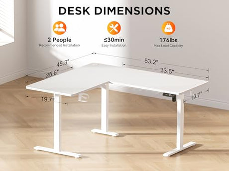 WALKINGDESK 55X45 Inches Reversible L Shaped Standing Desk Height Adjustable with Cup Holder, Electric Corner Computer Desk, Sit Stand up Home Office Desk, Ergonomic Gaming Desk, White WALKINGDESK