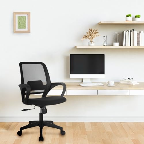 NEO Chair Office Desk Ergonomic Mesh Computer Chair with Lumbar Support Adjustable Height Swivel Rolling Wheels Comfy Mid Back Task Chair for Home Bedroom Vanity Study (Black) NEO CHAIR