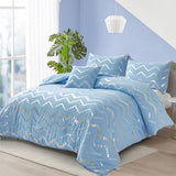 Menghomeus Blue/Silver Comforter Set Twin/Twin XL Size Metallic Print Glitter Bed Comforter Cute Shinny Bedding Sets for Teen Girls Kids, 3 Piece (1 Pillowcase, 1 Decorative Pillow Sham) Menghomeus