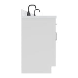 ARIEL Hepburn 72" White Double Vanity, 1.5" Edge Carrara Quartz Countertop & Splash, Rectangular Sinks, 4 Soft Closing Doors, 6 Full Extension Dovetail Drawers, Toe Kick, Matte Black ARIEL