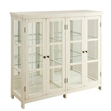 BOWERY HILL 4 Door Glass Display Curio China Accent Cabinet in Antique White BOWERY HILL