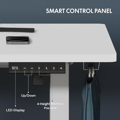 FLEXISPOT One-Piece Electric Standing Desk, 60 x 24 Inches Adjustable Desk with Seamless Desktop, Memory Controller Height Adjustment (White Frame + White Desktop, 2 Packages) FLEXISPOT