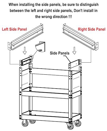 BRLJUNEO 3-Tier Tool Cart with Drawer, Heavy Duty Steel Utility Cart, 450 Lbs Load Capacity, Red BRLJUNEO