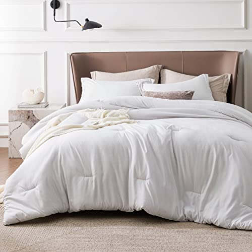 Bedsure California King Comforter Set - Grayish White Soft Bedding for All Seasons, Cationic Dyed Bed Set, 3 Pieces, 1 California King Size Comforter (104"x96") and 2 Pillow Shams (20"x36"+2") Bedsure