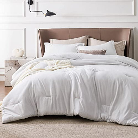 Bedsure Full Comforter Set - Grayish White Soft Bedding for All Seasons, Cationic Dyed Bed Set, 3 Pieces, 1 Full Size Comforter (82"x86") and 2 Pillow Shams (20"x26"+2") Bedsure