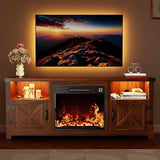 YESHOMY LED Fireplace TV Stand with Mood Lighting, TV Cabinet with Open Shelf, Farmhouse Media Console with Hidden Cable Routing, Entertainment Center for Televisions up to 65+ Inch, Walnut YESHOMY