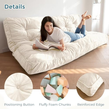 MAXYOYO 6" Futon Mattress Queen Size, Velvet Thick Futons Sofa Couch Bed, Floor Mattress for Adults, Shredded Foam Filling (Frame Not Included), Beige, 60x80 Inch MAXYOYO