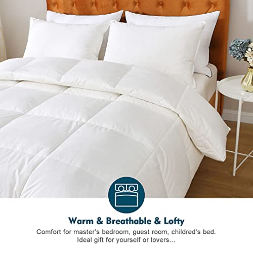 Oaken-Cat Feathers Down Comforter Twin - 100% Organic Cotton Quilted Medium Warm All Seasons Duvet Insert or Stand-Alone Comforter (68x90, Ivory White) Oaken-Cat