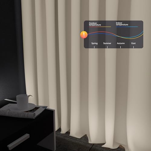 Hoeflife Room Divider Curtains Blackout Floor to Ceiling Curtain with Hook Wall Mount Sliding Door Curtains Ceiling Mount Extra Wide Curtain Wall Divider for Room Separation (Beige, W100 x H84 Inch) hoeflife