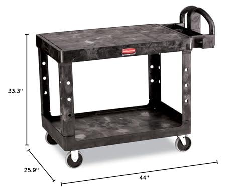 Rubbermaid Commercial Products 2-Shelf Utility/Service Cart, Medium, Flat Shelves, Ergonomic Handle, 500 lbs. Capacity, Ideal for Warehouse/Garage/Cleaning/Manufacturing - WoodArtSupply