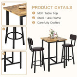 Recaceik 3 Piece Pub Dining Set, Modern bar Table and Stools for 2 Kitchen Counter Height Wood Top Bistro Easy Assemble for Breakfast Nook Living Room Small Space Restaurant, Rustic Brown 24” Recaceik