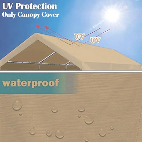 Rutile 10'x20' Carport Canopy ONLY Tent Garage Replacement Top Tarp Car Shelter Cover w/Ball Bungees Beige (Only Top Cover, Frame is not Included) Generic