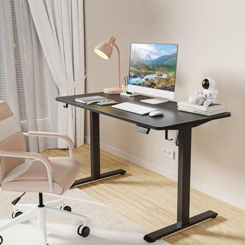 MOUNTUP Electric Height Adjustable Standing Desk, 48 x 24 Inches Sit Stand Desk with Memory Controller, Ergonomic Stand Up Desk for Home Office with Splice Board, Black - WoodArtSupply