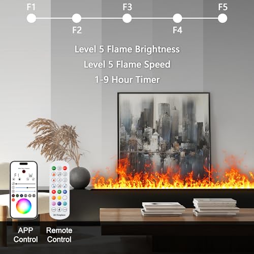 Water Vapor Fireplace Recessed Multicolour Realistic Atomized Flame, Electric Fireplace with Manual Water Control and Remote Control,with 5ft Power Cord,Size: L31.5 x W7.87x H8.27 in Mexhom