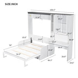 Merax Farmhouse Multi-Functional Murphy Bed with Sofa, Desk & Storage Cabinet,Solid Wood Foldable Wall Bed/Space Saving/No Box Spring Needed/Full,White + Gray Merax