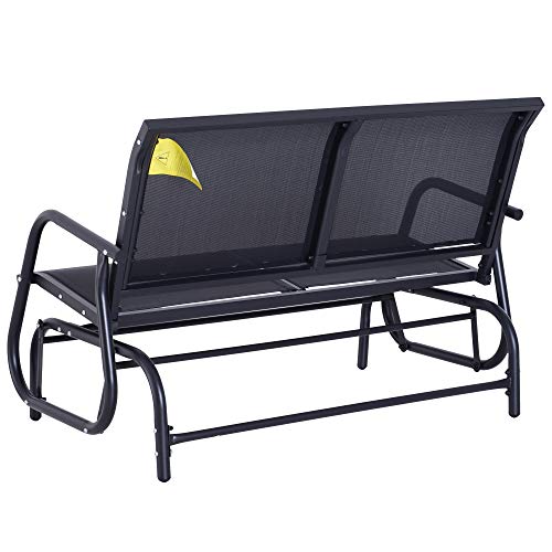 Outsunny 2-Person Outdoor Glider Bench, Patio Double Swing Rocking Chair Loveseat w/Powder Coated Steel Frame for Backyard Garden Porch, Black