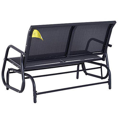 Outsunny 2-Person Outdoor Glider Bench, Patio Double Swing Rocking Chair Loveseat w/Powder Coated Steel Frame for Backyard Garden Porch, Black