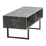 Household Essentials Jamestown TV Stand Coffee Table with Rectangular Storage Compartments Rustic Slate Concrete and Black Metal Household Essentials