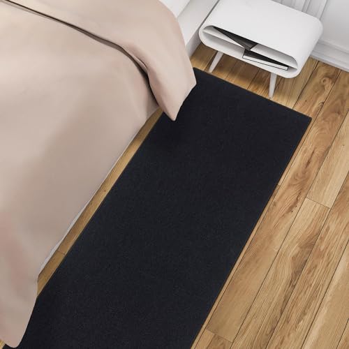 Machine Washable Modern Solid Design Non-Slip Rubberback 3x10 Traditional Runner Rug for Hallway, Kitchen, Bedroom, Living Room, 2'7" x 9'10", Black Ottomanson