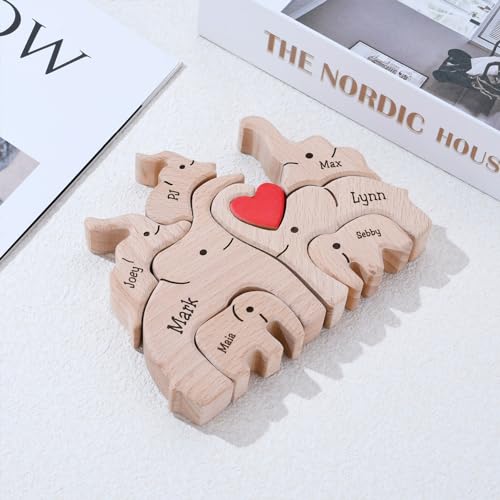 Personalized Wooden Bear Puzzle with 2-8 Names Custom Family Name Puzzle Customized Wooden Puzzle Gifts for Christmas - WoodArtSupply