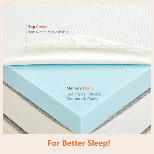 Sweetcrispy Mattress Topper Full with Removable Soft Cover, Memory Foam 2 Inch Thick Gel Infused Cooling Toppers Pad for Full Size Bed, Sleeper Sofa, RV, Camper, CertiPUR US Certified Sweetcrispy