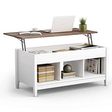 Tangkula Wood Lift Top Coffee Table, Modern Coffee Table w/Hidden Compartment and Open Storage Shelf for Living Room Office Reception Room (White) Tangkula