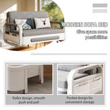 Horseo Pull-Out Sofa Daybed, Foldable Convertible Couch Bed with Hidden Compartment, Solid Wood and Sturdy Metal Frame & Easy Assembly, for Living Room, Guest Room (Light Grey, 50.4"-Standard) Horseo