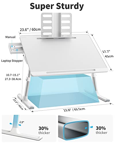Laptop Bed Tray Table, SAIJI Adjustable Bed Desk for Laptop, Foldable Laptop Stand with Storage Drawer for Eating, Working, Writing, Gaming, Drawing (White, X-Large) SAIJI