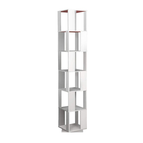 NICEME 190cm 360° Rotating Tall Corner Bookcase with 6 Tiers – Freestanding White Display Shelf for Living Room NICEME