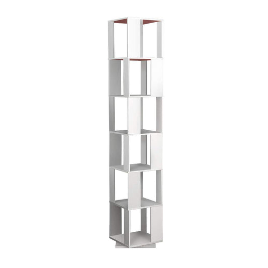 NICEME 190cm 360° Rotating Tall Corner Bookcase with 6 Tiers – Freestanding White Display Shelf for Living Room - WoodArtSupply