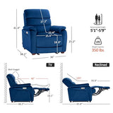 MCombo Power Zero Wall Hugger Recliner Chair for Small Space RV Living Room, Power Recliner with Adjustable Headrest, USB & USB-C Charging Ports, Fabric ST257 (Navy Blue)