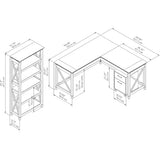 Bush Furniture Key West 60W L Shaped Desk Set with Mobile File Cabinet & Tall Bookcase in Washed Gray Bush Business Furniture