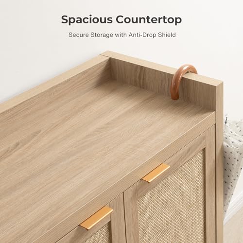 SICOTAS Shoe Cabinet, 24 Pair Shoe Storage Organizer Cabinet, 41" Tall Rattan Shoe Cabinet with Doors and Shelves, 6-Tier Farmhouse Boho Wooden Storage Cabinet for Entryway Hallway Closet, Light Oak SICOTAS