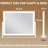ROLOVE Lighted Makeup Mirror 16.3"x12.6", Hollywood Vanity Mirror with 10X Magnifier, 3 Color LED Lighting Modes, Smart Touch Control & 360° Rotation, Tabletop Makeup Mirror (White, Gift Ready) ROLOVE